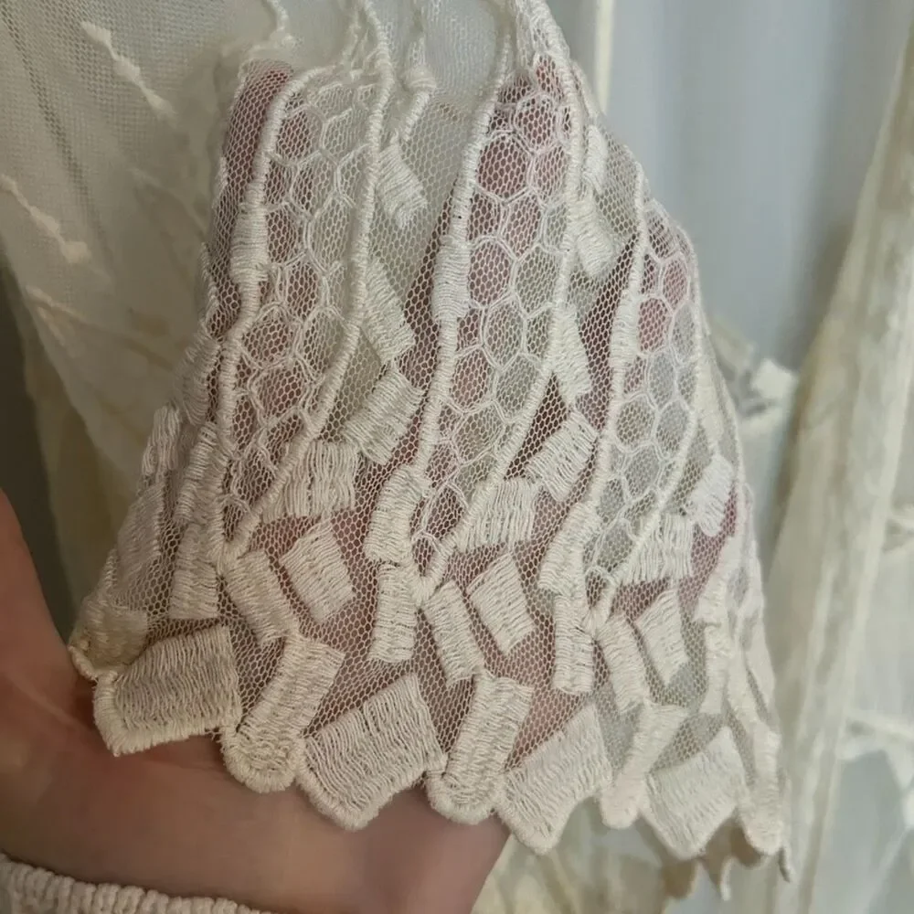 Stylestalker Long Embroidered Lace Bohemian Cardigan Kimono Cover Up Ivory